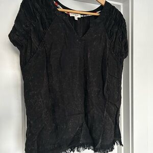 Black Distressed Short Sleeve Top